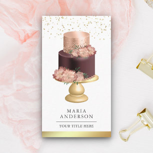 Cartão De Visita Borgonha Rosa Empoeirado Floral Bolo Pastelaria Ch