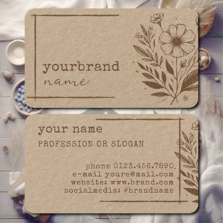 Cartão De Visita Borige de Papel Kraft Floral Rustic Floral Boutiqu