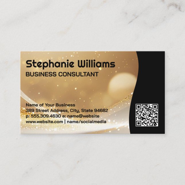 Cartão De Visita Bota Glittery Sparkle Dourada | Código QR (Frente)