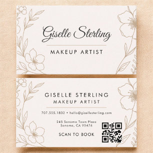 Cartão De Visita Botânica Blush Makeup Artista QR Code Beauty