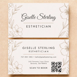 Cartão De Visita Botânica Blush QR Code Esthetician Floral