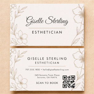 Cartão De Visita Botânica Blush QR Code Esthetician Floral