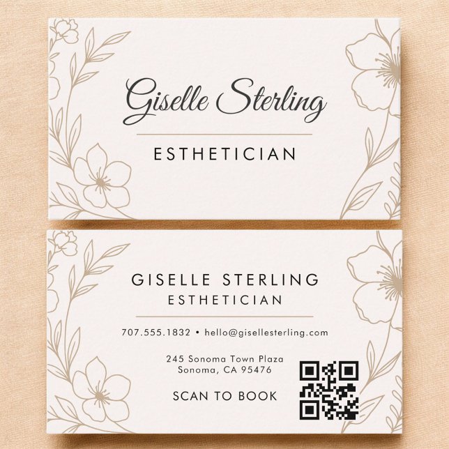 Cartão De Visita Botânica Blush QR Code Esthetician Floral (Criador carregado)