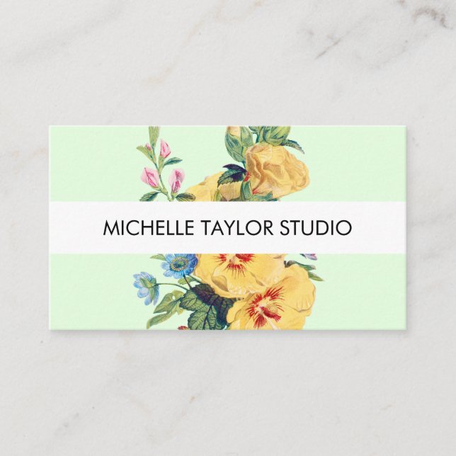 Cartão de Visita Botânico Floral Boho Amarelo (Frente)
