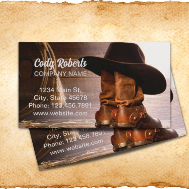 Cartão De Visita botas de cowboy de madeira marrom do país ocidenta (western country brown barn wood cowboy boots business card)