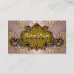 Cartão de Visita Botique Rosa e Dourado Damask Lux