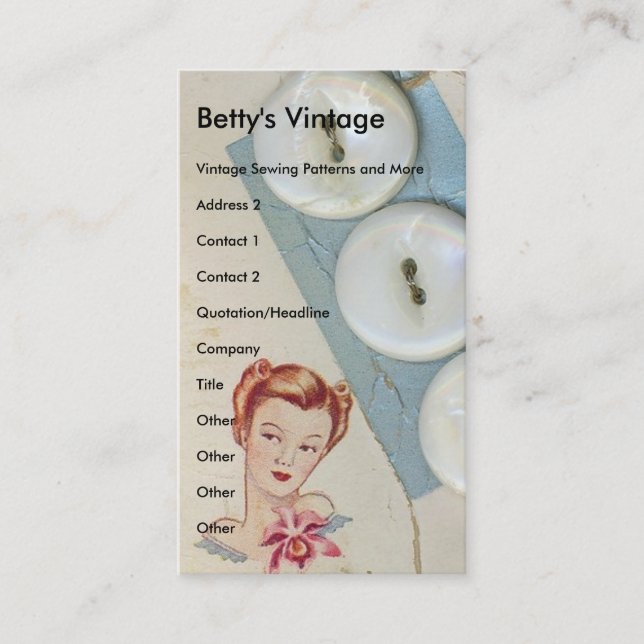 Cartão De Visita Botões Vintage, Vintage de Betty (Frente)