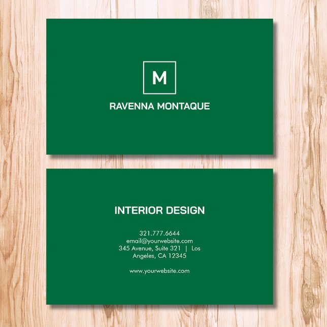 Cartão De Visita Bottle Green Modern Elegant Simple Monogram Name (Criador carregado)