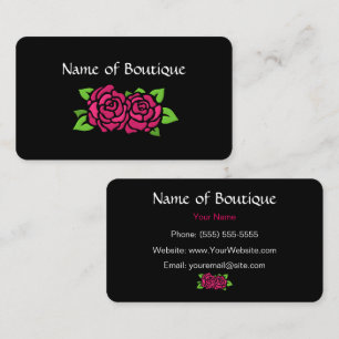 Cartão De Visita Boutique cor-de-rosa e preto com rosas