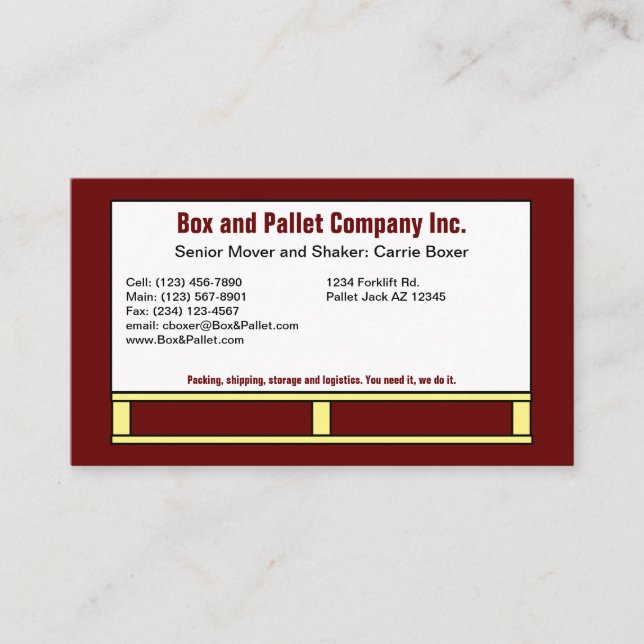 Cartão De Visita Box on Pallet, Blue Business Card (Frente)