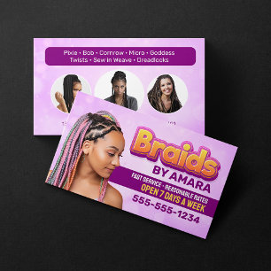 Cartão De Visita Braids cor-de-rosa Salão Africano Braço Cabelo