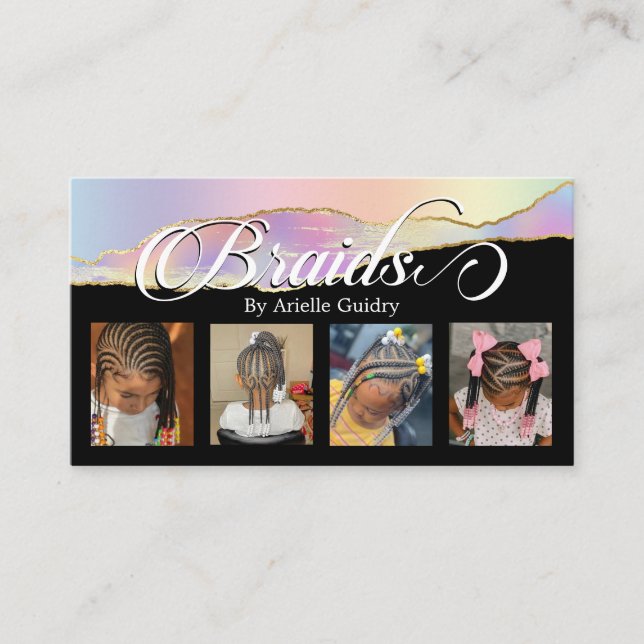 Cartão De Visita Braids Hair Braying Stylist Salon Rainbow Photo (Frente)