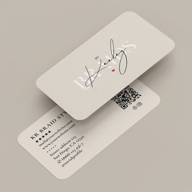 Cartão De Visita Braids Hair Stylist Assinatura Elegante Beige Sand (Braids Hair Stylist Elegant Signature Beige Sand)