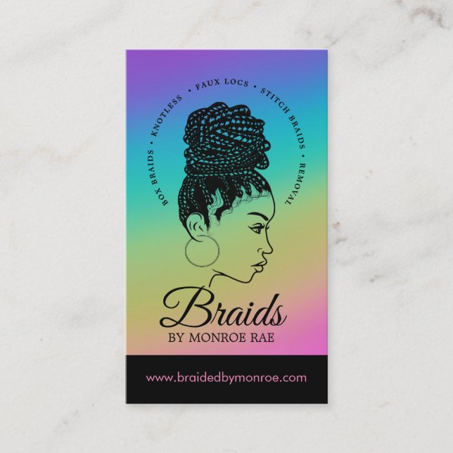 Cartão De Visita Braids Hair Stylist Braider Beauticista Salon Busi (Frente)