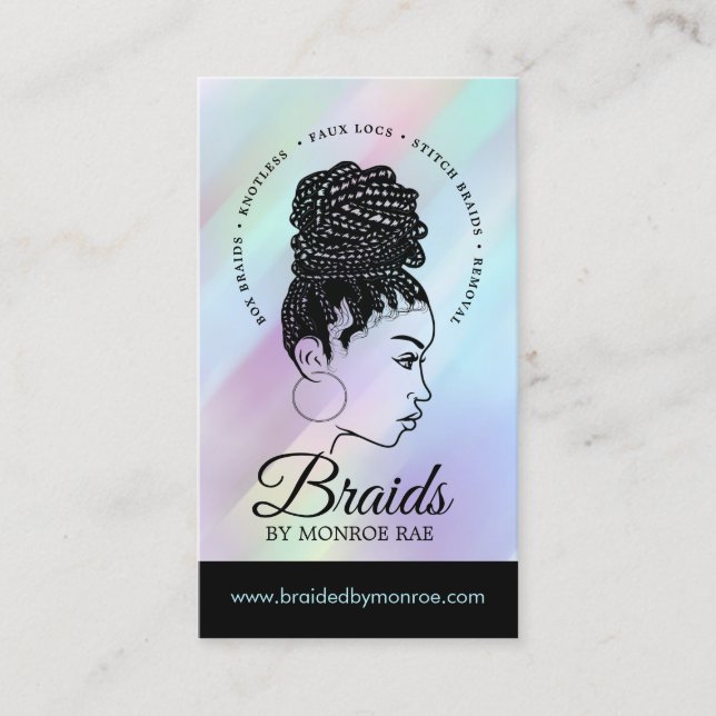 Cartão De Visita Braids Hair Stylist Braider Beauticitic Salon (Frente)