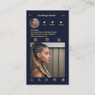 Cartão De Visita Braids instagram grade de fotos qr código marinho