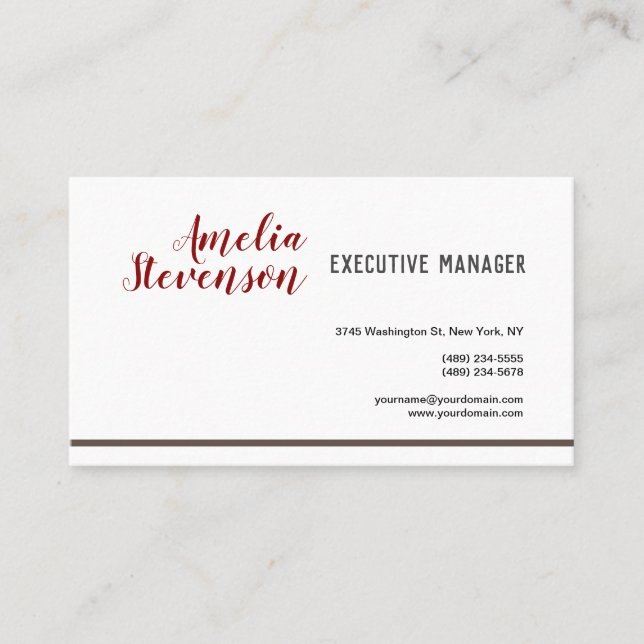 Cartão De Visita Branca de Cinza Vermelha Simples Contemporânea Ele (Frente)