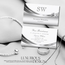 Cartão De Visita Branca de Prata Elegante com Diamante Minúsculo Mo