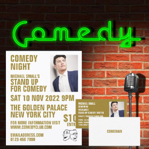 Cartão De Visita Branca e Dourada, Comediante, Clube de Comédia