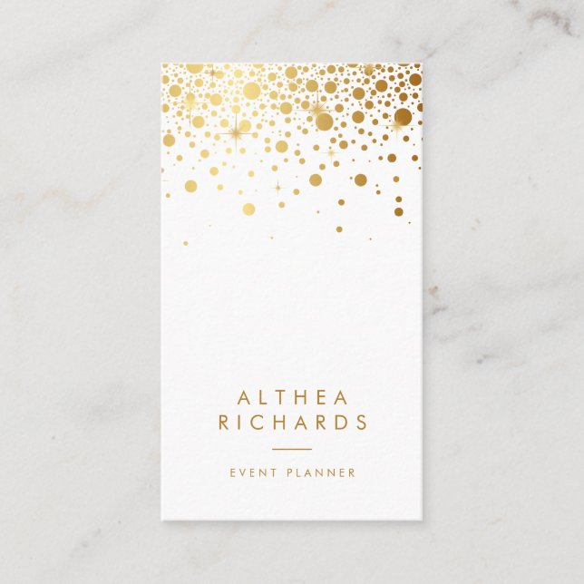 Cartão De Visita Branca | Faux Gold Foil Confetti Pontos Verticais (Frente)