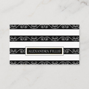 Cartão De Visita Branca Negra Moderna Profissional, listrada
