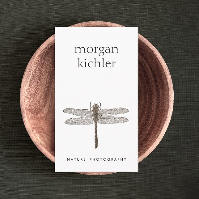 Cartão De Visita Branca profissional de Dragonfly simples (Criador carregado)