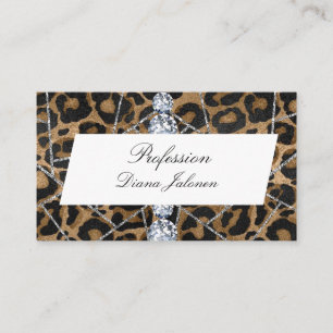 Cartão De Visita Branca Silver Marble Black Glitter Leopardo Preto