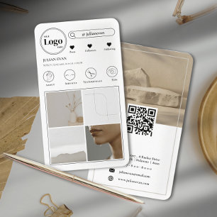 Cartão De Visita Branca Simples de Colagem de Fotos do Instagram