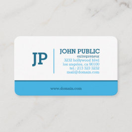 Cartão De Visita Branco Azul Monograma Moderno