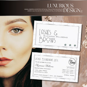 Cartão De Visita Branco com Moldura de Prata Brilhos Diamantes e Lo