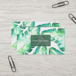 Cartão De Visita Branco com Verde Praia Folhas Tropicais Chic