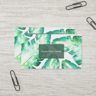 Cartão De Visita Branco com Verde Praia Folhas Tropicais Chic