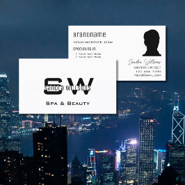 Cartão De Visita Branco comum elegante com Monograma e Fotografia M