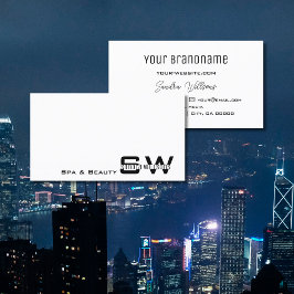 Cartão De Visita Branco comum elegante com monograma simples