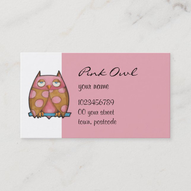 Cartão de visita branco de Coruja Rosa (Frente)