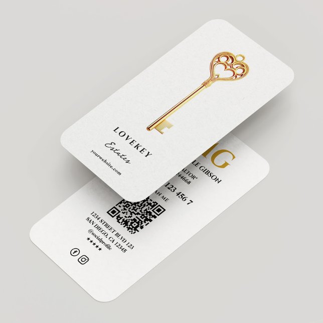 Cartão De Visita Branco de Hipoteca de Realetor de Imobiliário Míni (Minimal Real Estate Key Realtor Mortgage White Business Card
)