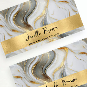 Cartão De Visita Branco de luxo, Cinzas e Dourado marmoreado