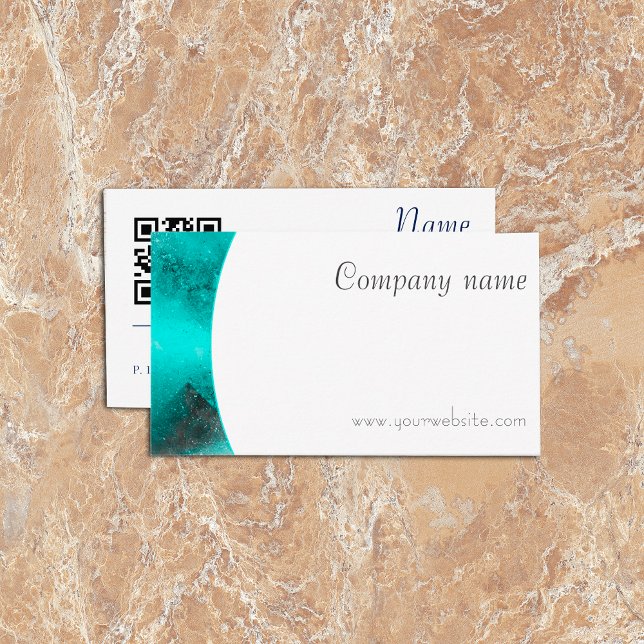 Cartão de visita branco de turquesa QR minimalista (Criador carregado)