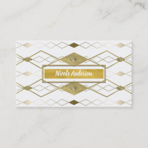 Cartão De Visita Branco & Dourado Diamante Glamour Moderno Clássico