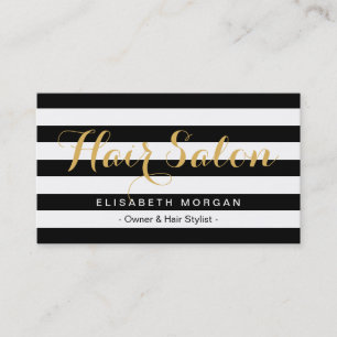 Cartão De Visita Branco Dourado do preto do roteiro do cabeleireiro