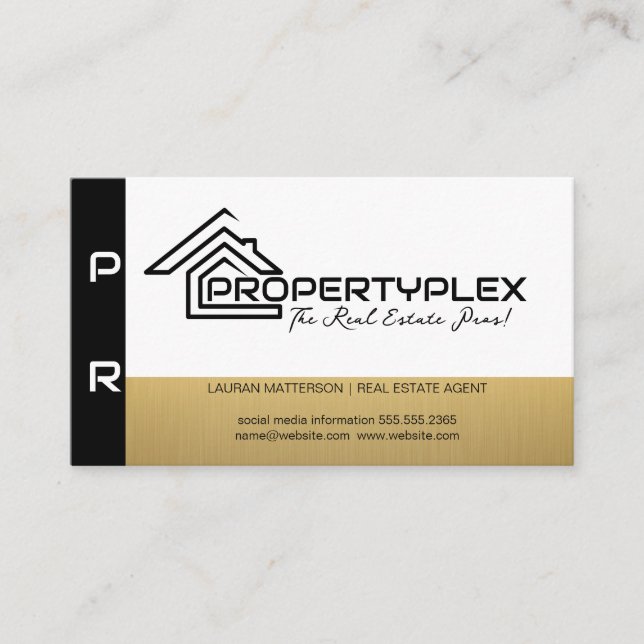 Cartão De Visita Branco Dourado preto | Logotipo da Casa (Frente)