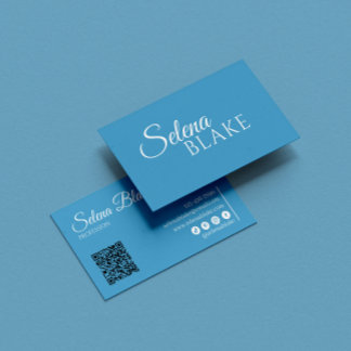 Cartão De Visita Branco e azul minimalista | Código QR moderno