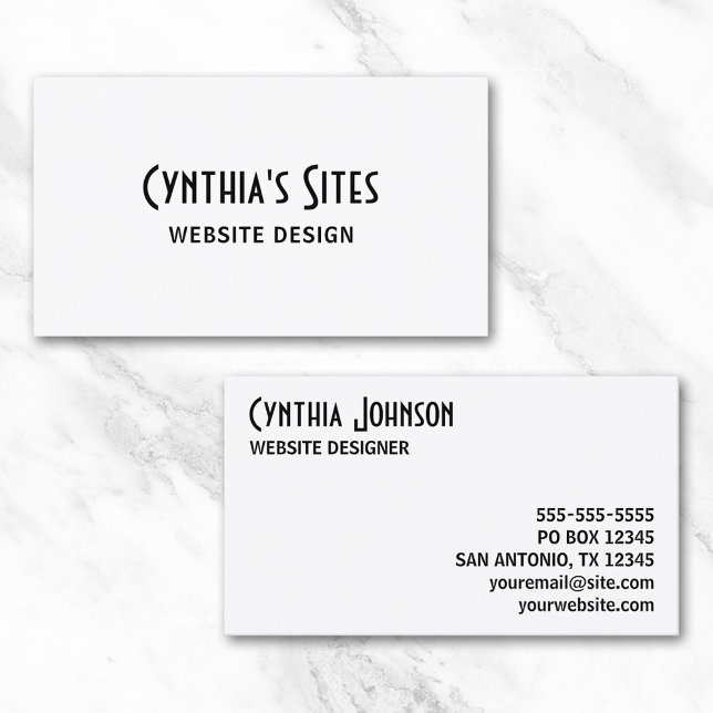 Cartão De Visita Branco e Preto (White and Black Retro Bold Business Card)