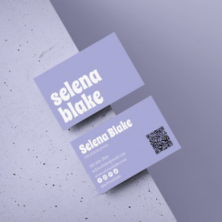 Cartão De Visita Branco e roxo minimalista | Código QR moderno
