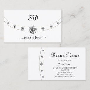 Cartão De Visita Branco Elegante e Dourado com as Iniciais Retardad