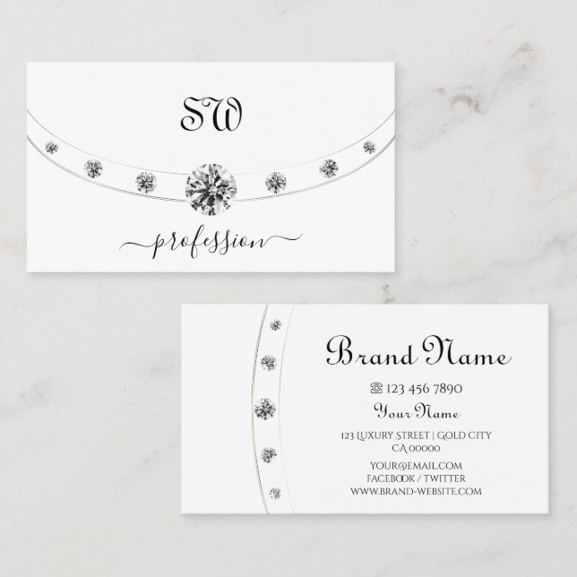 Cartão De Visita Branco Elegante e Dourado com as Iniciais Retardad (Frente/Verso)