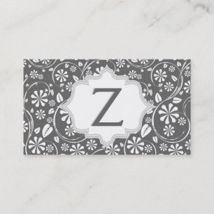 Cartão De Visita Branco elegante, monograma floral cinzento do