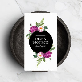 Cartão de visita Branco Floral no Círculo Moderno