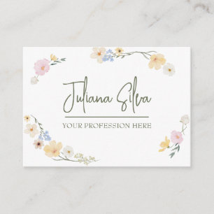 Cartão De Visita Branco Floral Watercolor com QR