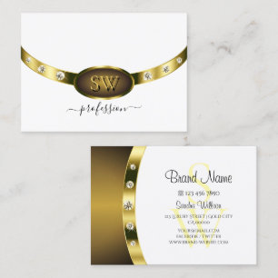 Cartão De Visita Branco glamouroso e Dourado com Ouros Monográficos